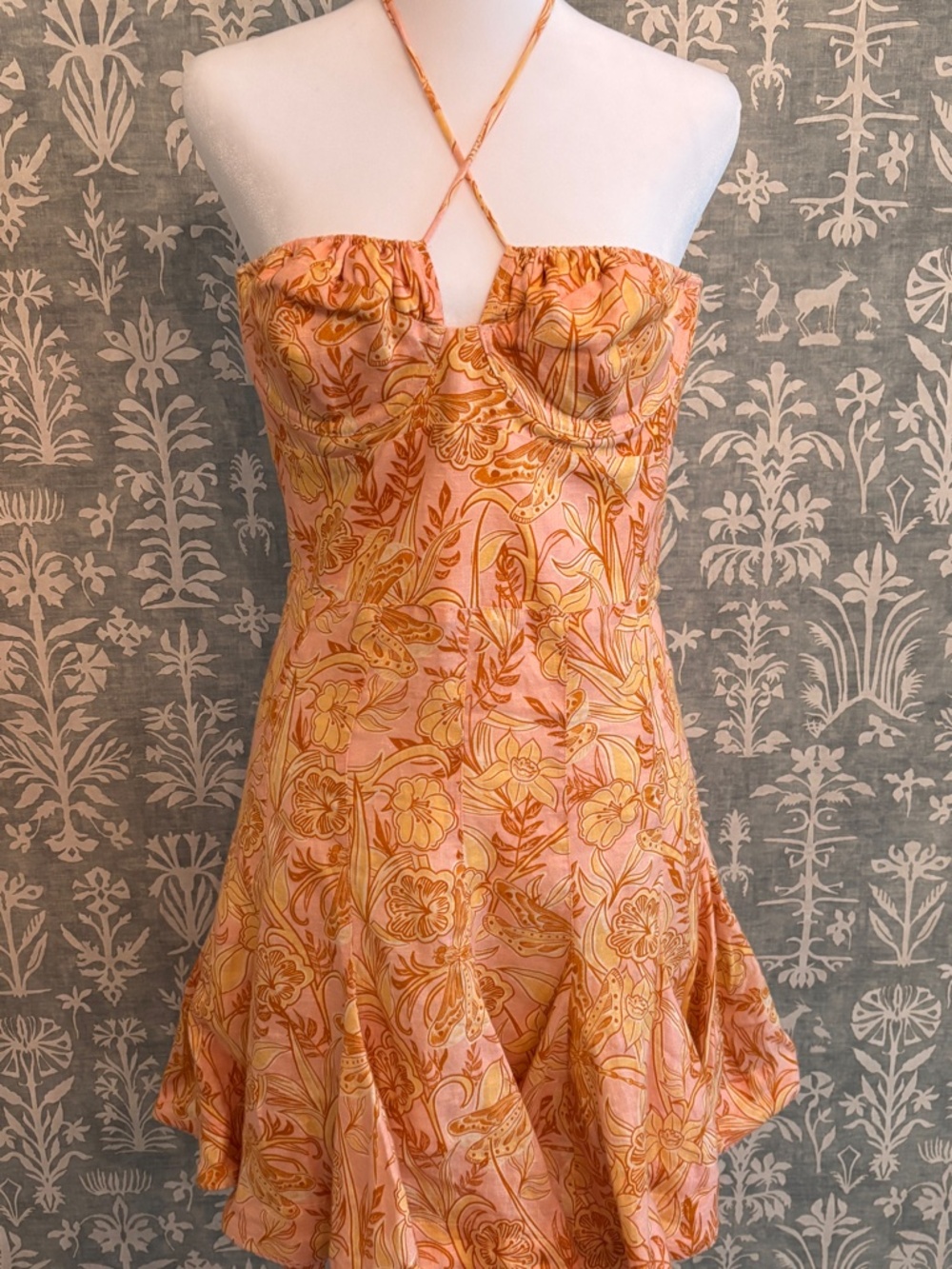 Agua Bendita Pink and Yellow Floral Mini Dress Size: M